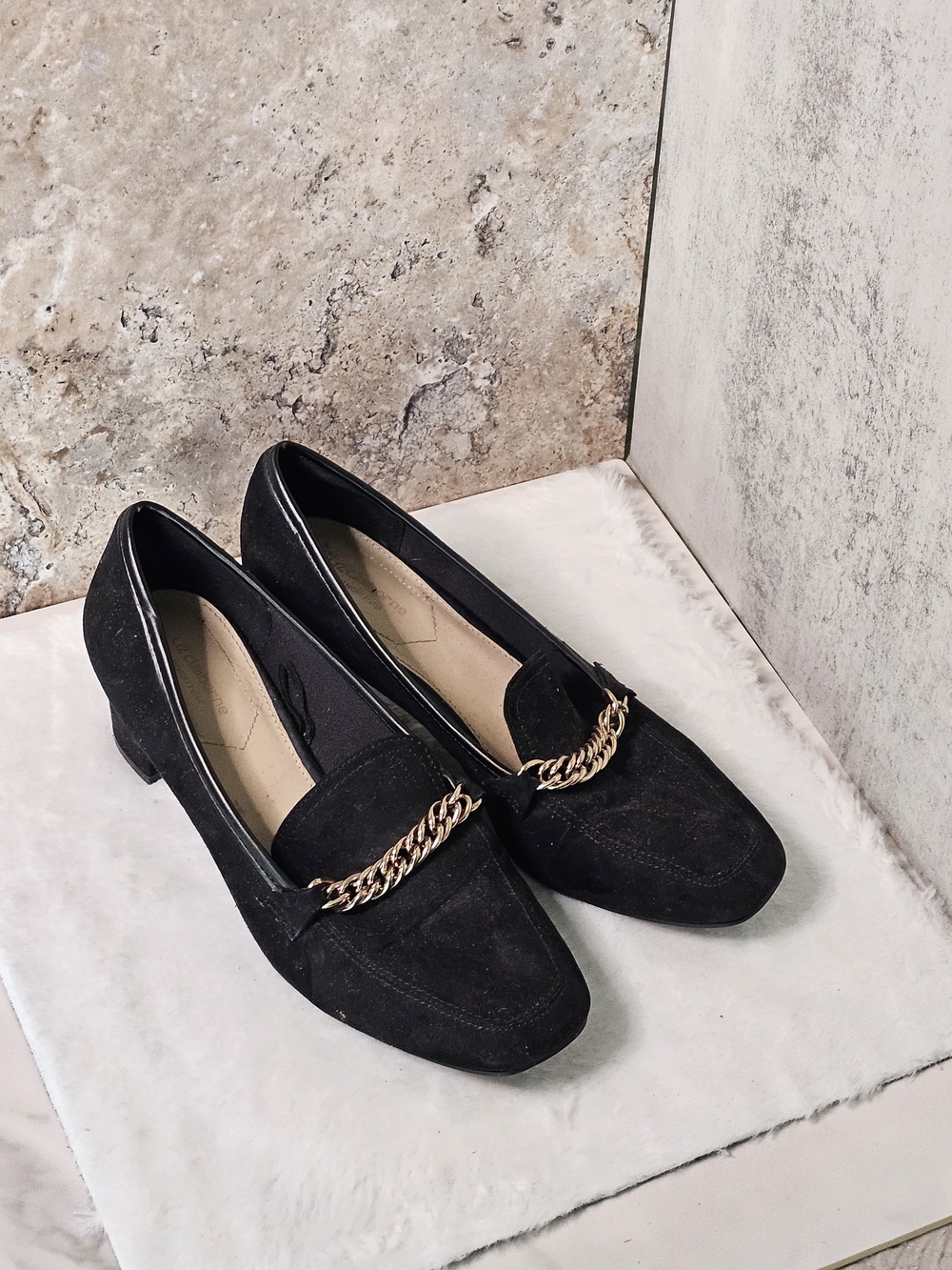 Black Suede Chain-Accent Women's Loafers